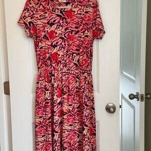 NIC+ZOE Pink and Black Abstract Midi Dress 100% Cotton